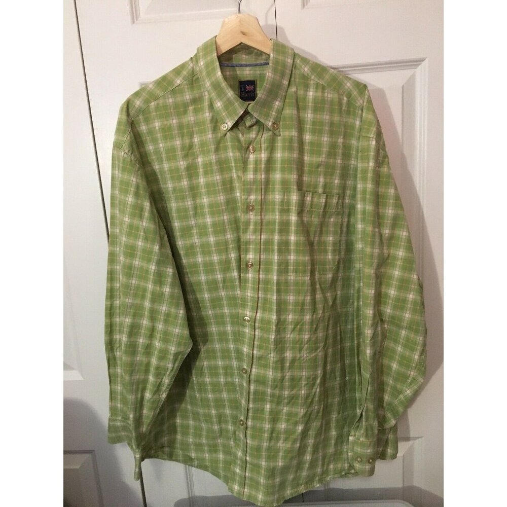 T. HARRIS‎ LONDON Dress Button Shirt Men's Sz XXL Green